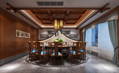 New Chinese Room Restaurant Large Room 3d model