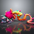 Colorful 3D Fantasy Monster Game Movie Character with Pink Yellow Body Spikes and Tentacles