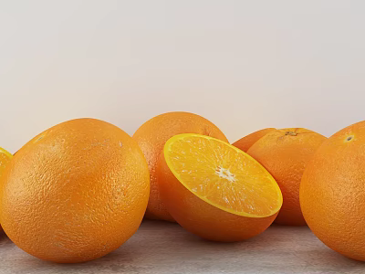Fresh Vibrant Oranges With Sliced Half On Light Background Surface 3d model