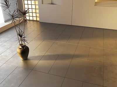 Modern Indoor Floor Tiles With Natural Light And Decorative Vase In Spacious Area 3d model