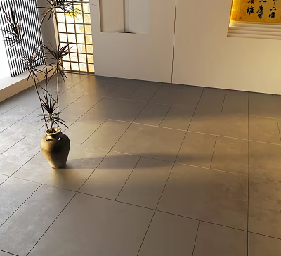 Modern Indoor Floor Tiles With Natural Light And Decorative Vase In Spacious Area 3d model