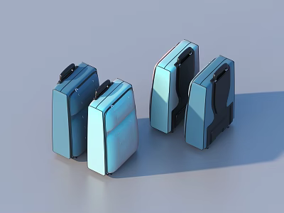 Shiny Blue Modern Luggage Set With Black Handles Wheels And Various Sizes Design 3d model