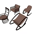 Modern Leisure Chairs With Unique Curved Frame And Brown Upholstery Design