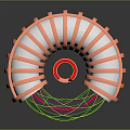 Copper Colored Spiral Technical Equipment With Central Red Cylinder And Glowing Green Yellow Lines