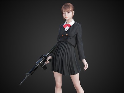 Gun Girl School Uniform Girl Cute Girl Short Skirt Girl 3d model