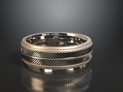 High Quality Two Tone Textured Mens Wedding Band Ring With Exquisite Herringbone Pattern For Grooms 3d model