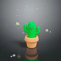 Adorable Green Cactus in Terracotta Pot with Star Decorations on Dark Background