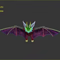 Fantasy Game Movie Character Bat Like Creature With Purple Wings Blue Horns And Red Eyes