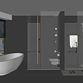 Modern Minimalist Bathroom With Black Bathtub Toilet And Glass Partition Shower Lighting Strips