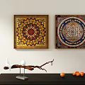 Two Square Abstract Paintings With Colorful Intricate Patterns For Wall Decor 3d model