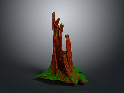 Rustic Wooden Stone Sculpture Featuring Irregular Red Trunk And Green Base 3d model