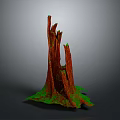 Rustic Wooden Stone Sculpture Featuring Irregular Red Trunk And Green Base