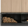 Modern Fireplace Design With Stacked Firewood Burning Flames And Wooden Panels
