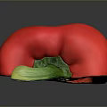 Sliced Red Bell Pepper Showing Fresh Interior With Green Stem On Dark Background