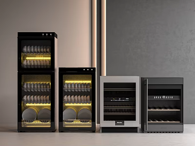 Modern Wine Coolers In Various Styles With Black And Silver Finishes For Wine Storage 3d model