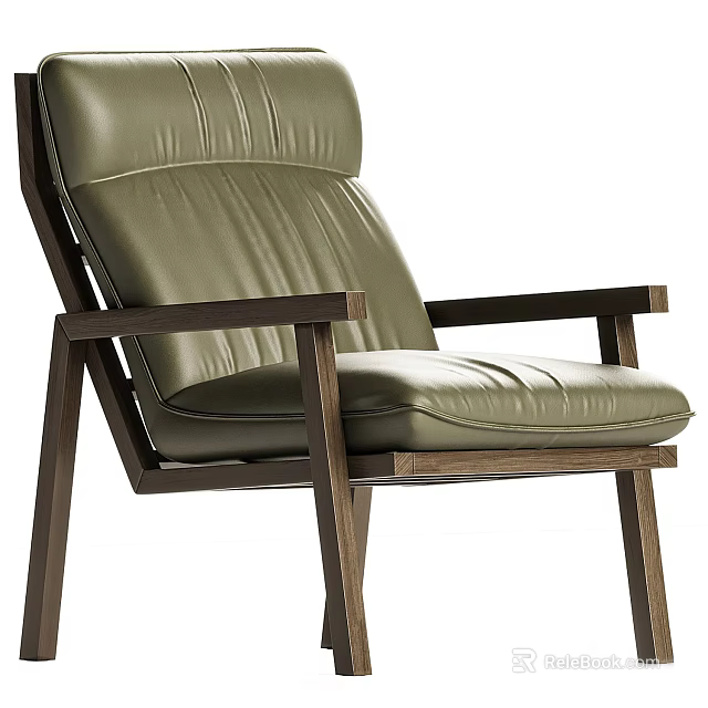 Modern Olive Green Leather Leisure Chair With Wooden Frame Design 3d model 