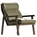 Modern Olive Green Leather Leisure Chair With Wooden Frame Design