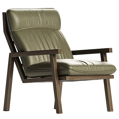 Modern Olive Green Leather Leisure Chair With Wooden Frame Design 3d model