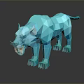 Blue Low Poly Panther 3D Model With Dark Background And Reflective Surface 3d model