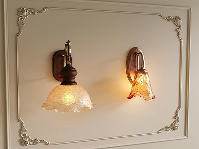 Vintage Wall Sconces With Textured Glass Shades And Ornate Wall Frame Design 3d model