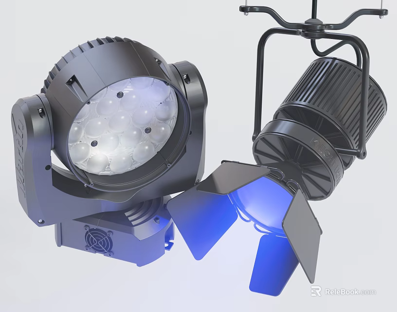 Black Downlights and Spotlights with LED Lamps and Blue Illumination Effect 3d model 