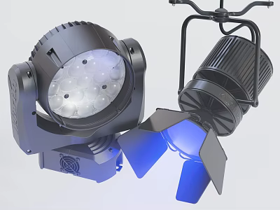 Black Downlights and Spotlights with LED Lamps and Blue Illumination Effect 3d model