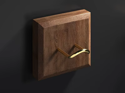 Wooden Wall Mounted Hook With Gold Metal Design For Modern Home Decor 3d model
