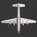 3D Rendering Of Red And Silver Passenger Airplane With Four Engines On Dark Reflective Surface