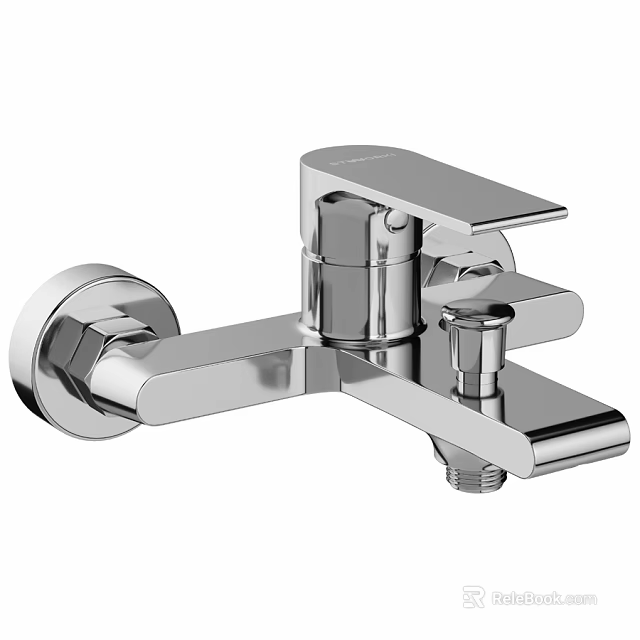 Modern Wall Mounted Faucet With Chrome Finish And Single Handle Design 3d model 