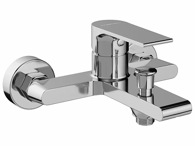 Modern Wall Mounted Faucet With Chrome Finish And Single Handle Design 3d model