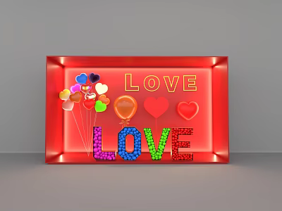 Red Frame Decorative Ornament Set with LOVE Letters Colorful Balloons and Heart Decorations 3d model