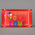 Red Frame Decorative Ornament Set with LOVE Letters Colorful Balloons and Heart Decorations