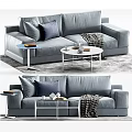 Modern Gray Leather Two Seater Sofa With Pillows Throw Blanket And Coffee Table 3d model