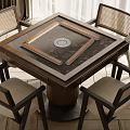 Square Wooden Entertainment Table With Round Game Area And Rattan Back Chairs