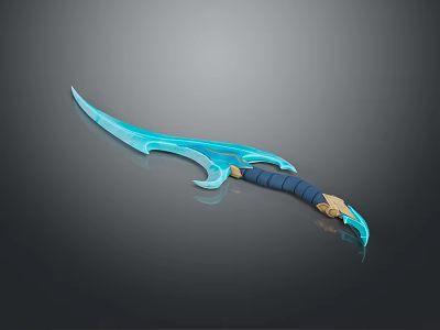 Blue Glowing Fantasy Blade With Golden Accents And Blue Hilt Elegant Design 3d model