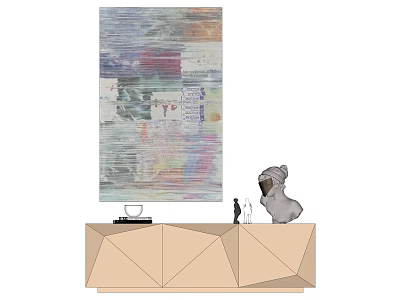 Abstract Colorful Wall Art With Modern Geometric Console Table And Decorative Figurine 3d model