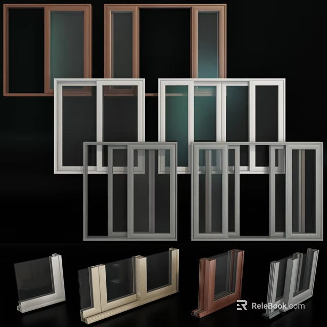 Modern Swing Door Frames With Glass Panels And Various Design Styles 3d model 