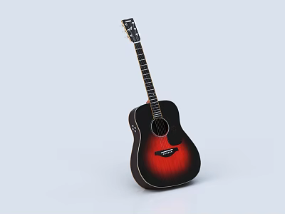 Acoustic Guitar With Red Black Gradient Glossy Body And Clear Strings On Light Background 3d model