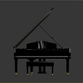 Black Grand Piano Furniture With Open Lid And Matching Wooden Bench