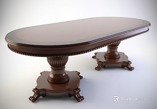 Elegant Oval Dark Brown Wooden Coffee Table With Carved Base And Decorative Legs 3d model 
