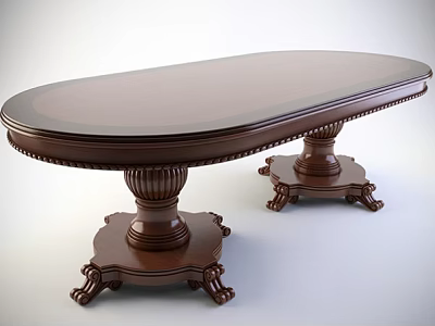 Elegant Oval Dark Brown Wooden Coffee Table With Carved Base And Decorative Legs 3d model