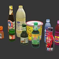 Various Bottled Condiments Sauces And Beverages For Kitchen Cooking