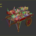 Vintage Wooden Fruit Cart with Fresh Pineapple Orange Strawberry and Banana