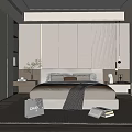 Modern Bedroom Interior With Bed Nightstands Wardrobe Pendant Lights And Decorative Rug