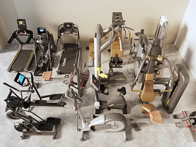 Various Types of Fitness Equipment Including Treadmills Ellipticals and Strength Machines 3d model