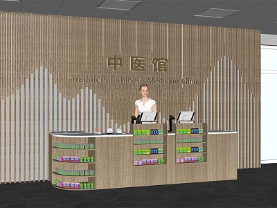 Traditional Chinese Medicine Store with Reception Desk and Medicine Display Cabinets 3d model