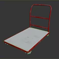 Red Metal Platform Cart With Silver Flat Surface And Four Wheels 3d model
