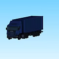 Blue Container Truck With Large Cargo Container And Multiple Wheels On Light Blue Background