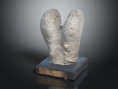 Gray White Porous Sculpture On Black Base With Wooden Edge Detail 3d model