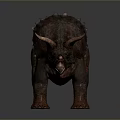 Realistic Detailed Brown Triceratops Model With Large Horns And Back Spikes